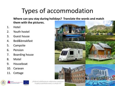 Types of accommodation.